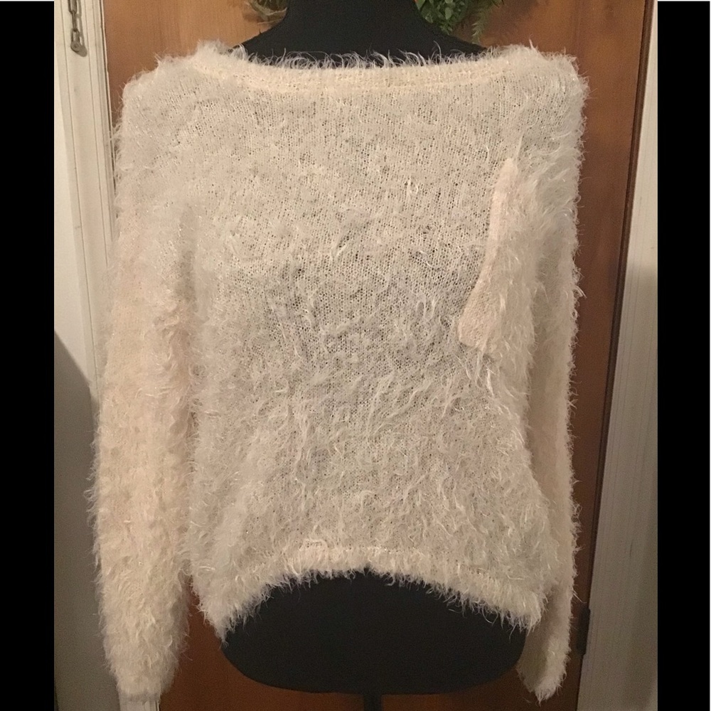 Metallic light cream fuzzy sweater